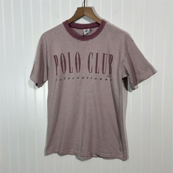 VTG 90s Polo Club International Striped Shirt M Purple White Single Stitch USA - Picture 1 of 8